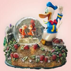 Vintage Disney Snow Globe Chip & Dale Donald Duck Strawberry Figurine Musical